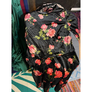 Women's Xhilaration Black Pink Floral Long Sleeve Dress M